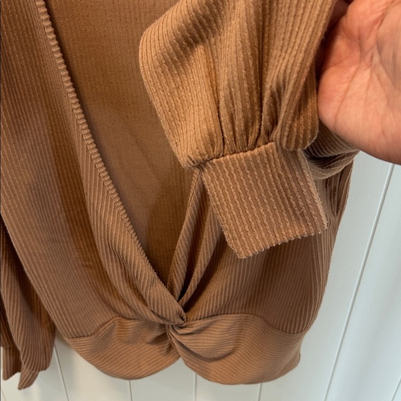 Daytrip V-Neck Twist Front Top in Brown - Picture 3 of 3